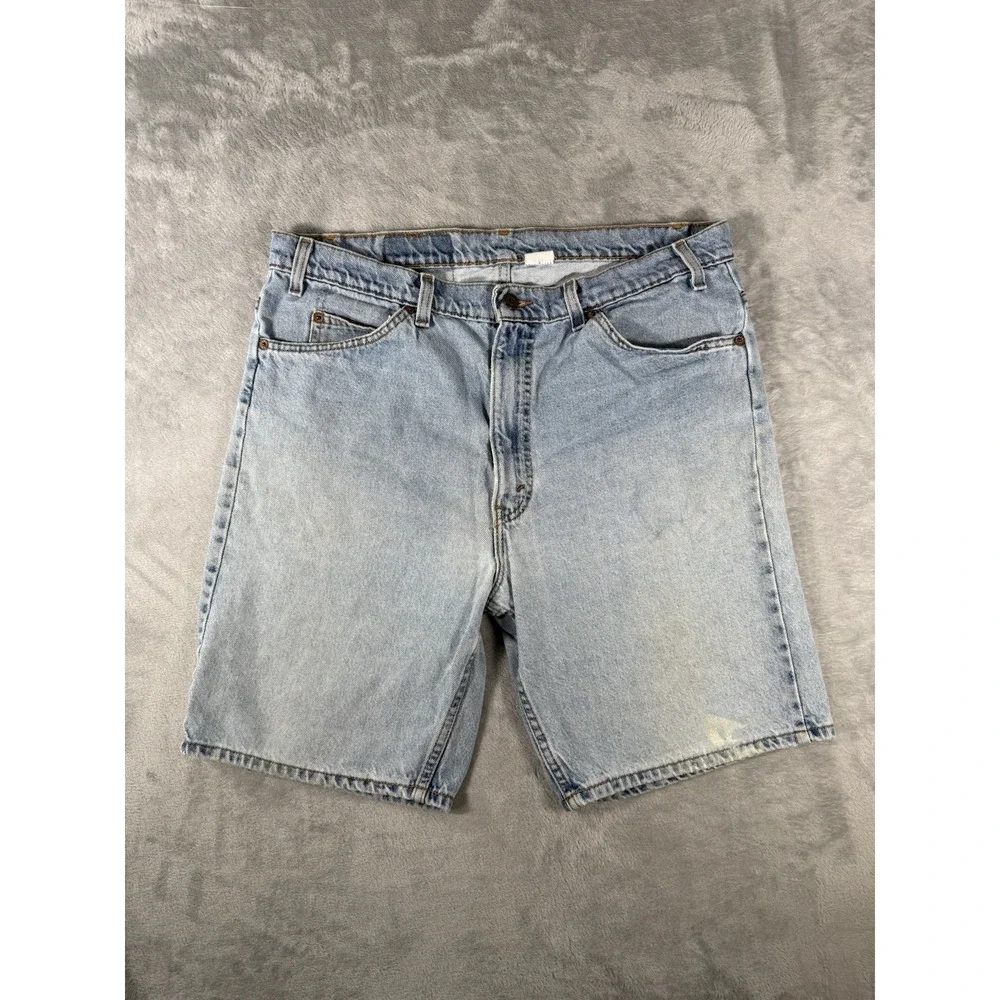 Levis 505 Jean Shorts Mens 38 Distressed Denim Orange Tab 90s Vtg Made‎ In USA